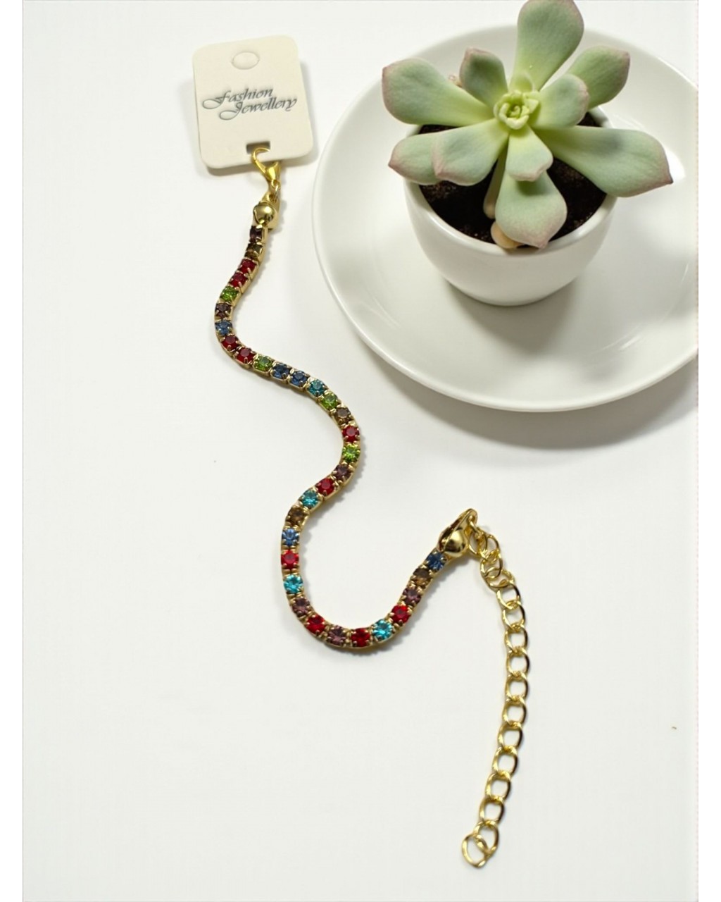 GOLD RENK SU YOLU RENKLİ ZİRKON TAŞLI BİLEKLİK