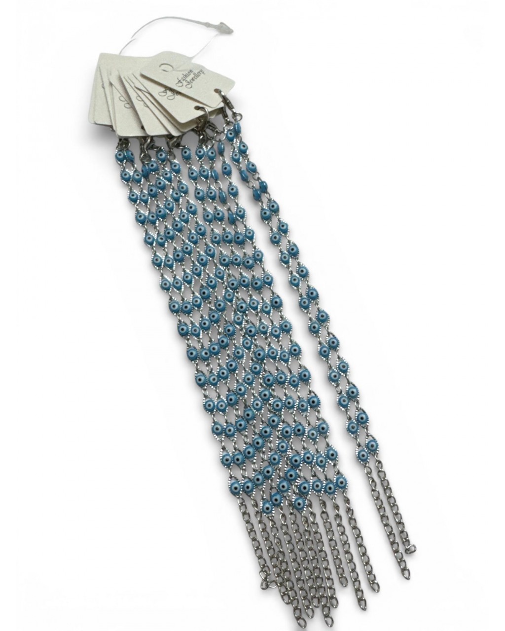 12 Lİ SİLVER AÇIK MAVİ ÇOKLU NAZARLI BİLEKLİK