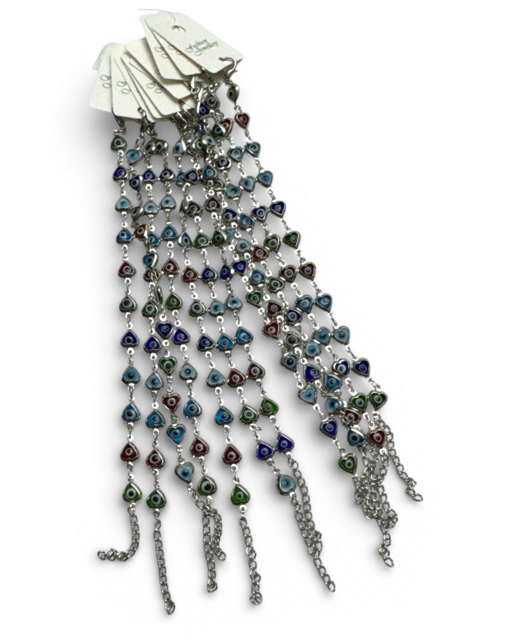 12 Lİ SİLVER RENKLİ KALP MODEL ÇOKLU NAZARLI BİLEKLİK