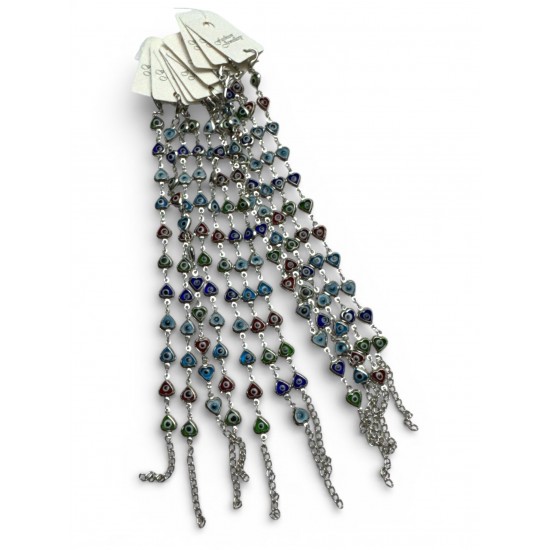 12 Lİ SİLVER RENKLİ KALP MODEL ÇOKLU NAZARLI BİLEKLİK