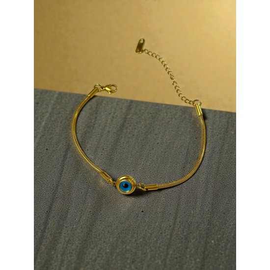 GOLD RENK NAZAR MODEL YILAN SIRTI ZİNCİR ÇELİK BİLEKLİK