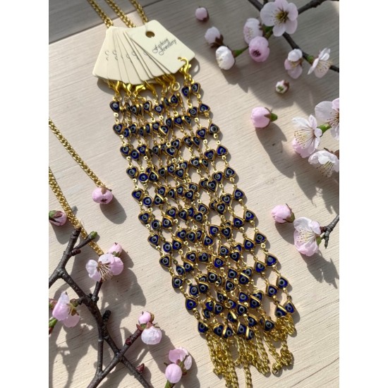 12 Lİ GOLD RENK LACİVERT KALPLİ NAZARLI BİLEKLİK