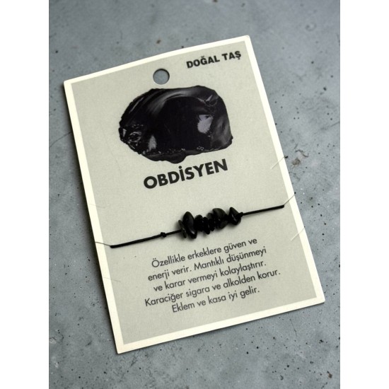 OBSİDYEN DOĞALTAŞ MAKROME BİLEKLİK