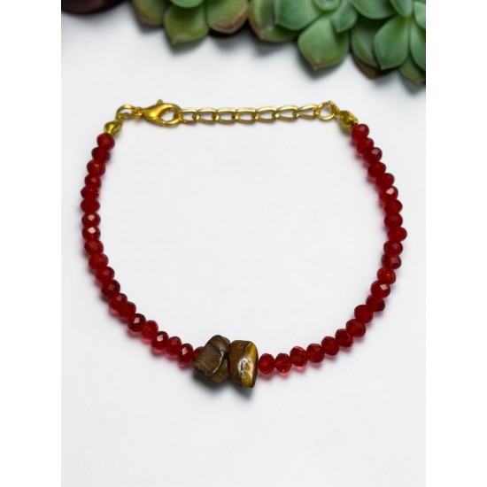 KIRMIZI KRİSTAL BONCUK ORTASI KAPLANGÖZÜ TAŞI BİLEKLİK