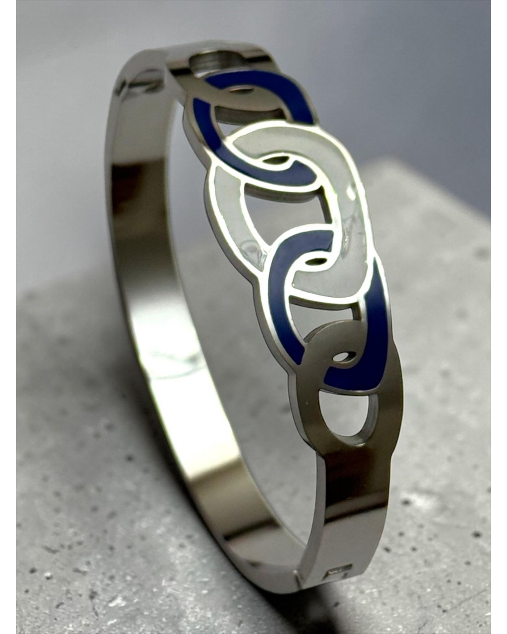 LACİVERT-BEYAZ DÜĞÜM MODEL ÇELİK KELEPÇE BİLEKLİK