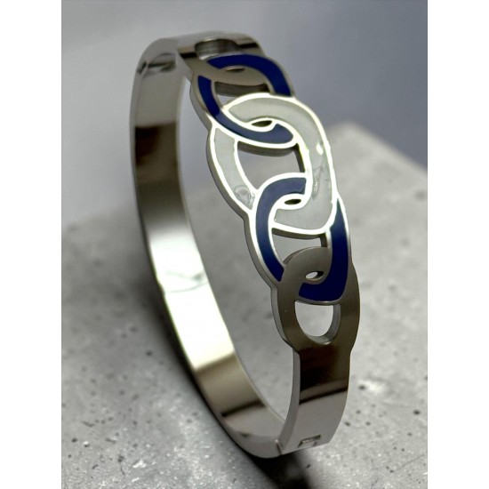 LACİVERT-BEYAZ DÜĞÜM MODEL ÇELİK KELEPÇE BİLEKLİK