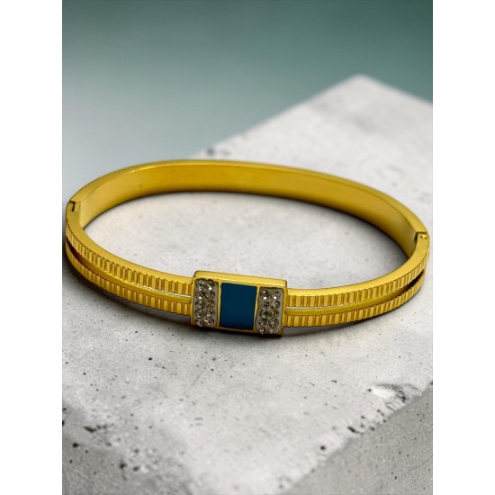 TIRTIKLI MODEL TAŞLI ÇELİK KELEPÇE BİLEKLİK