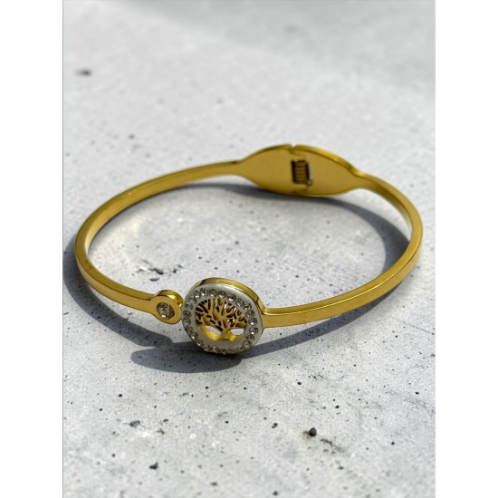 ZİRKON TAŞ KÜÇÜK HAYAT AĞACI MODEL ÇELİK KELEPÇE BİLEKLİK