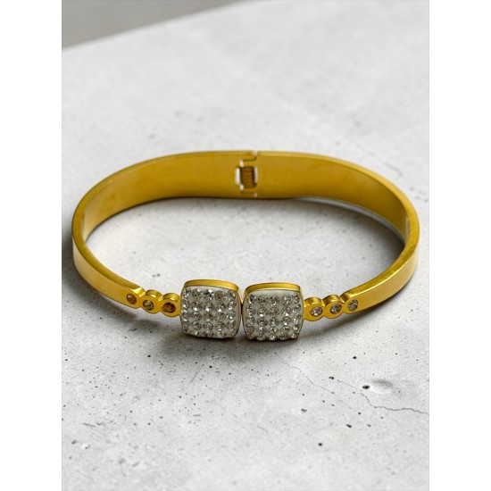 İKİLİ TAŞLI KARE MODEL ÇELİK KELEPÇE BİLEKLİK