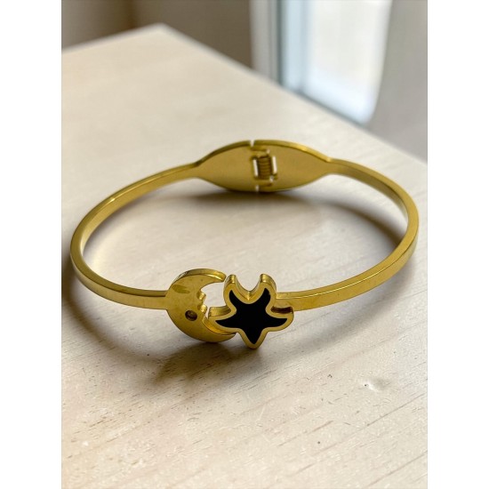 GOLD RENK AY VE YILDIZ MODEL ÇELİK KELEPÇE BİLEKLİK