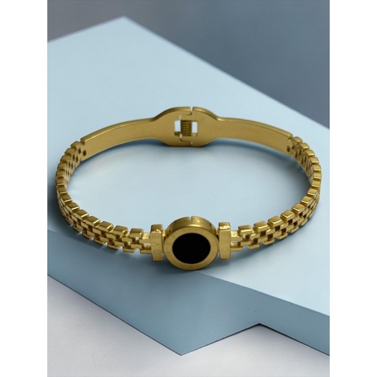 SAAT KORDON MODEL SİYAH YUVARLAK DETAYLI ÇELİK KELEPÇE BİLEKLİK