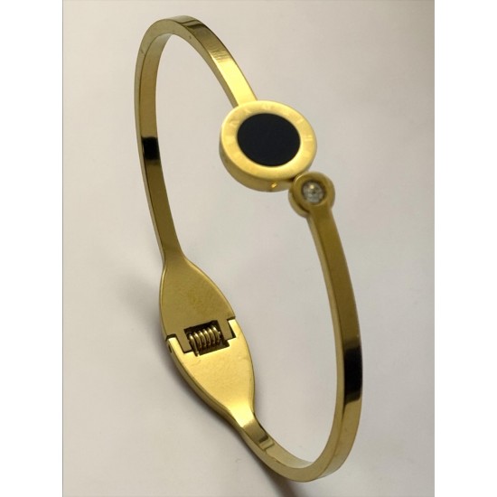 GOLD RENK YUVARLAK ROMA TASARIM ÇELİK KELEPÇE BİLEKLİK