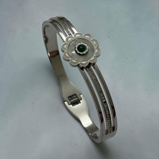 SİLVER RENK ZİRKON TAŞLI SEDEF MODEL ÇELİK KELEPÇE BİLEKLİK