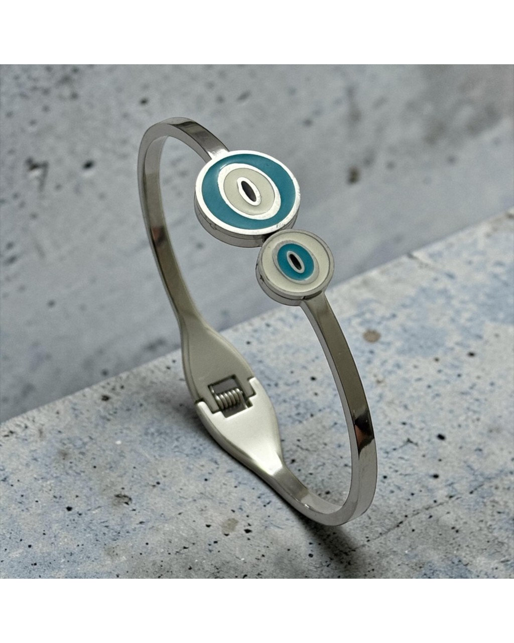 SİLVER RENK İKİLİ MAVİ BEYAZ MODEL ÇELİK KELEPÇE BİLEKLİK