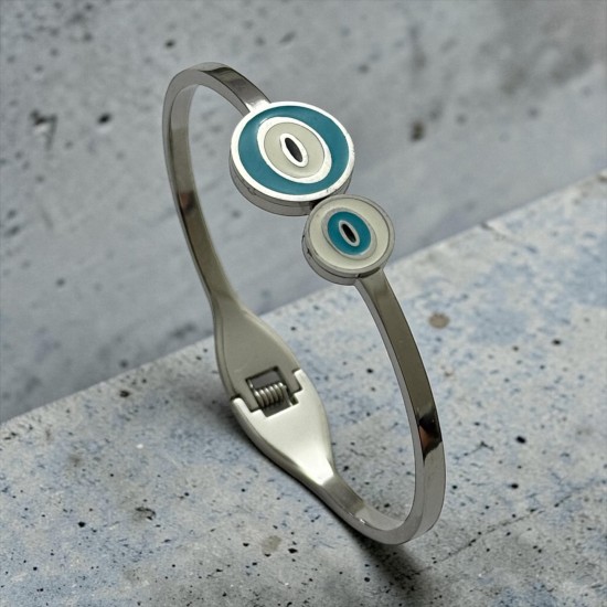 SİLVER RENK İKİLİ MAVİ BEYAZ MODEL ÇELİK KELEPÇE BİLEKLİK