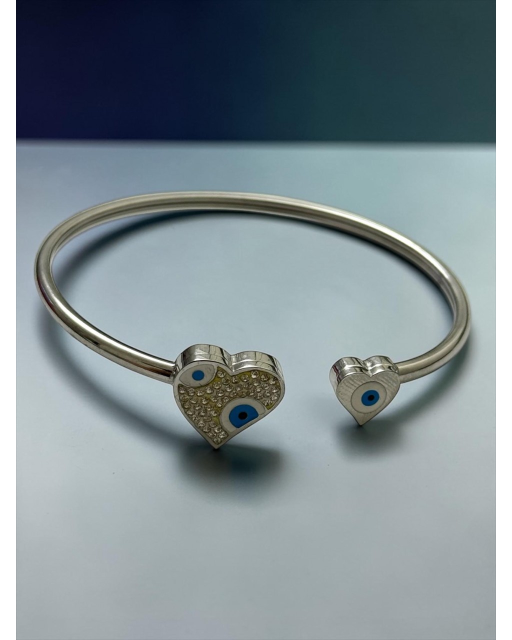 SİLVER RENK İKİLİ KALP MODEL GEÇMELİ ÇELİK KELEPÇE BİLEKLİK