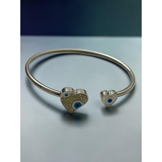 SİLVER RENK İKİLİ KALP MODEL GEÇMELİ ÇELİK KELEPÇE BİLEKLİK