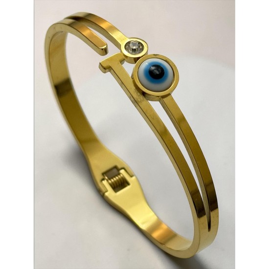 GOLD RENK NAZARLI ÇELİK KELEPÇE BİLEKLİK