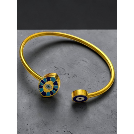 GOLD RENK GEÇMELİ NAZAR VE GÖZ MODEL ÇELİK KELEPÇE BİLEKLİK