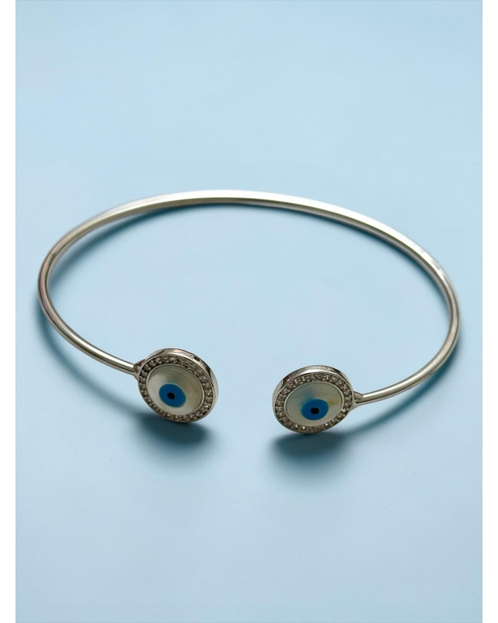 SİLVER RENK SEDEFLİ ZİRKON TAŞ NAZAR MODEL ÇELİK KELEPÇE BİLEKLİK