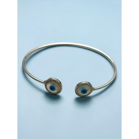 SİLVER RENK SEDEFLİ ZİRKON TAŞ NAZAR MODEL ÇELİK KELEPÇE BİLEKLİK