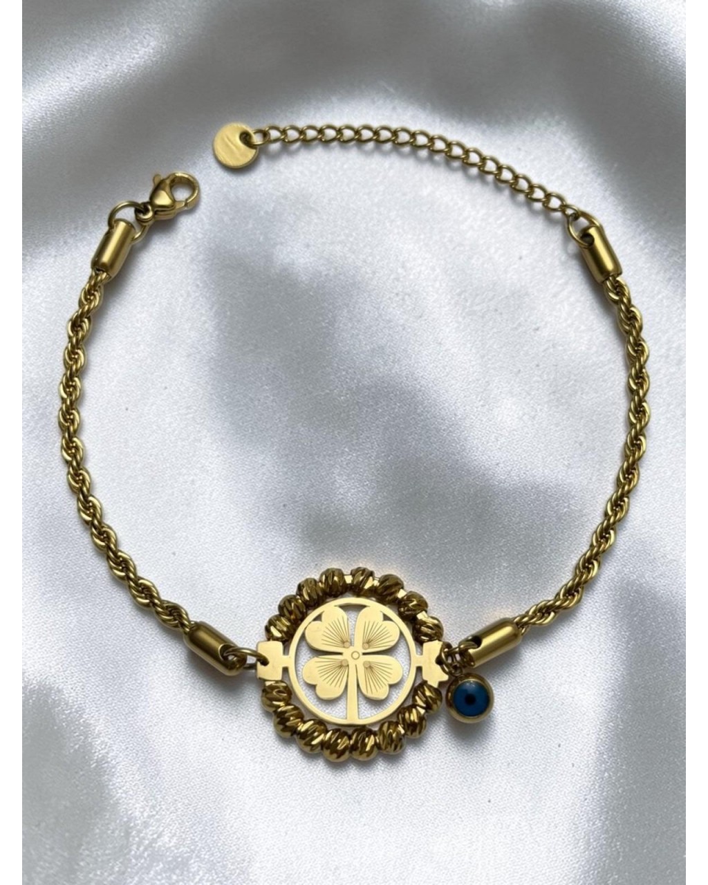 DORİKA BONCUK VE YONCA MODEL BURGU ZİNCİR ÇELİK BİLEKLİK