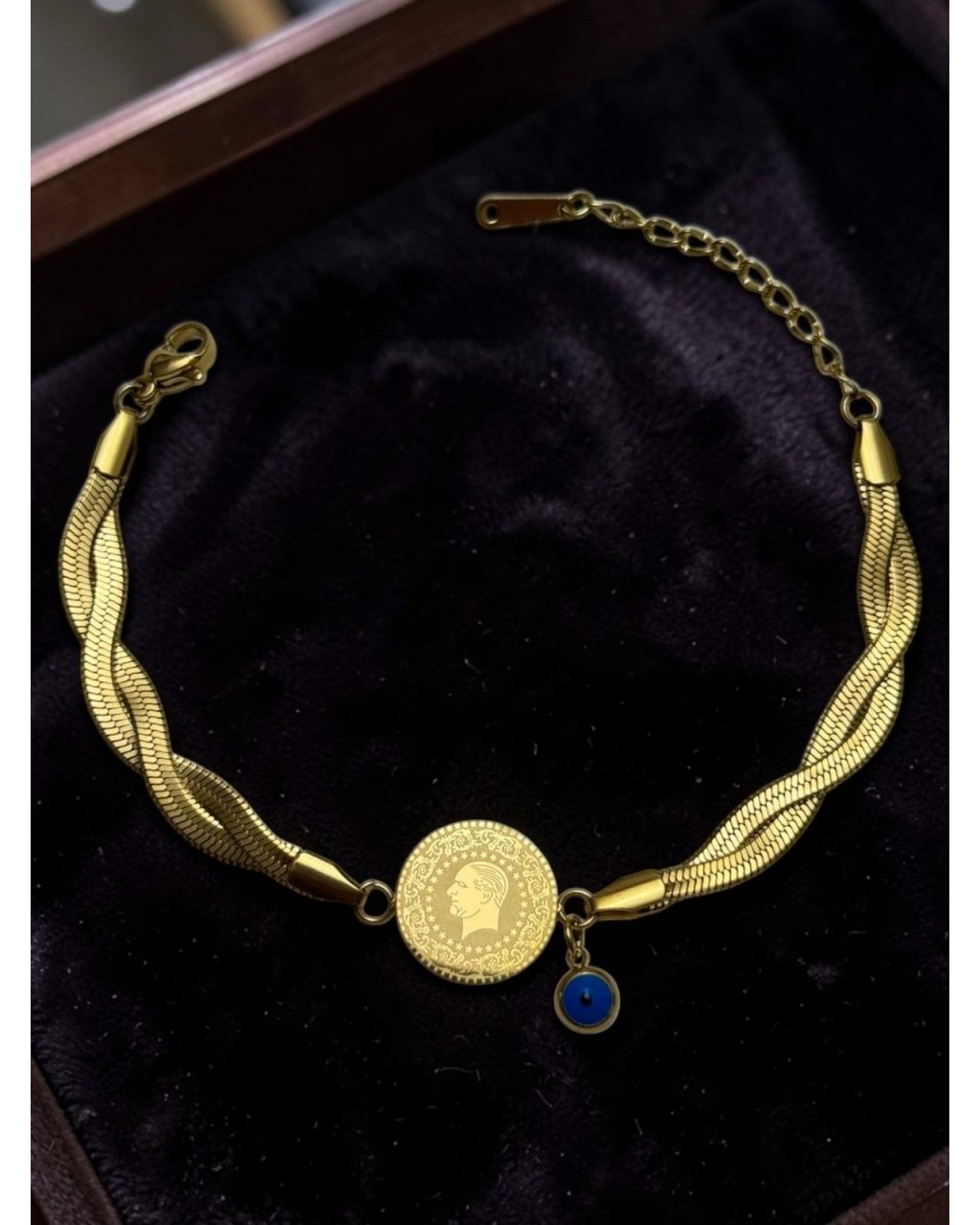 NAZARLI ÇEYREK MODEL İKİLİ DOLAMA İTALYAN ZİNCİR ÇELİK BİLEKLİK