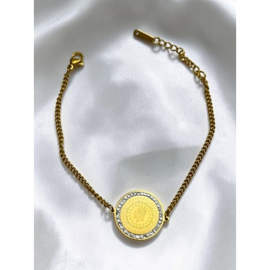 ZİRKON TAŞLI ÇEYREK MODEL ÇELİK BİLEKLİK