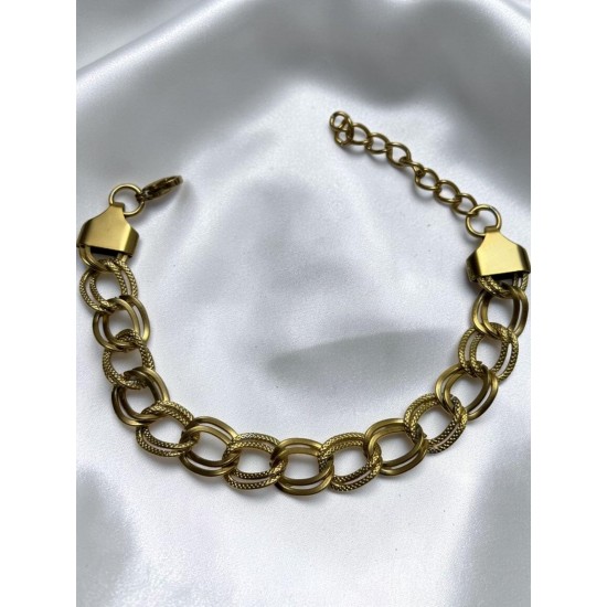 PARILTILI GEÇMELİ BÜYÜK ZİNCİR GOLD ÇELİK BİLEKLİK