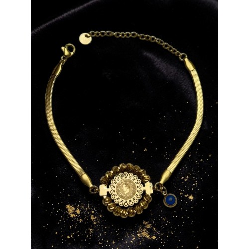 DORİKA BONCUK VE TIRTIKLI ÇEYREK MODEL İTALYAN ZİNCİR ÇELİK BİLEKLİK