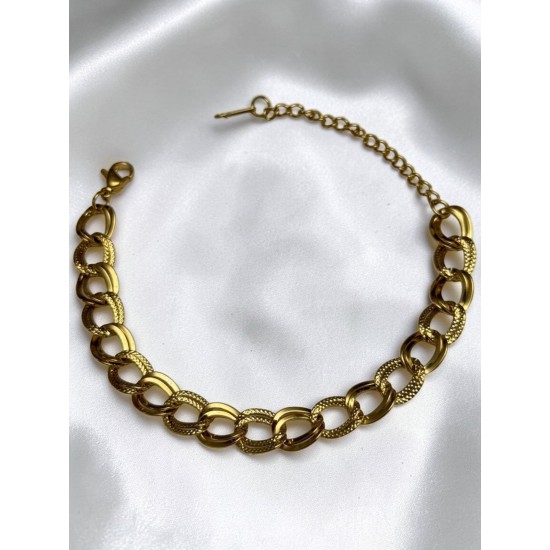 PARILTILI GEÇMELİ ZİNCİR GOLD ÇELİK BİLEKLİK