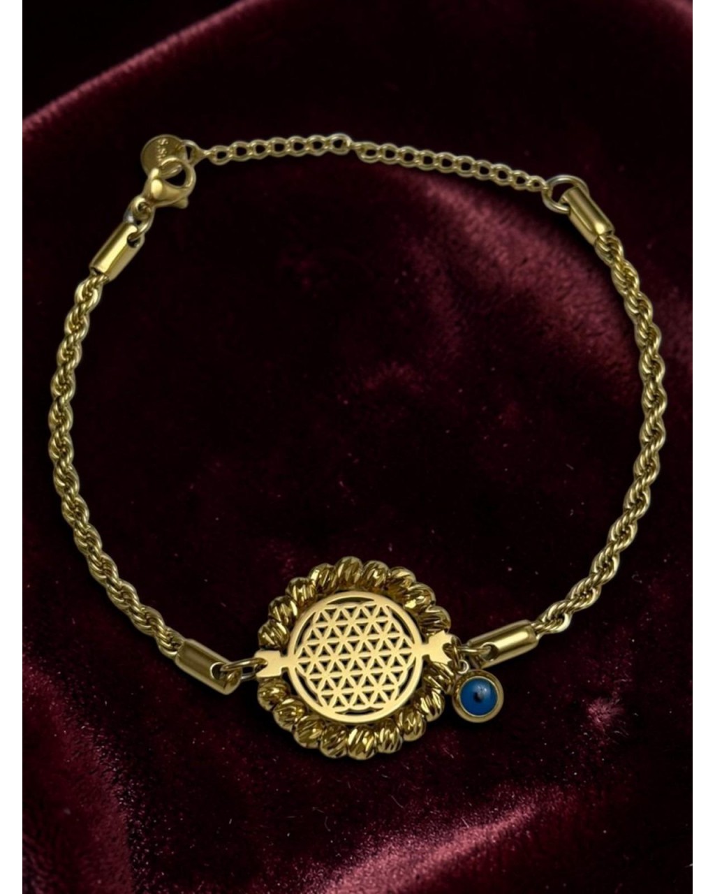 YAŞAM ÇİÇEĞİ MODEL DORİKA BONCUK BURGU ÇELİK BİLEKLİK