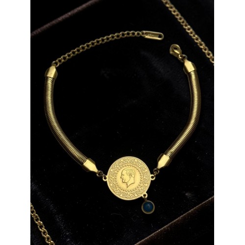 ÇEYREK MODEL NAZARLI İTALYAN ZİNCİR ÇELİK BİLEKLİK