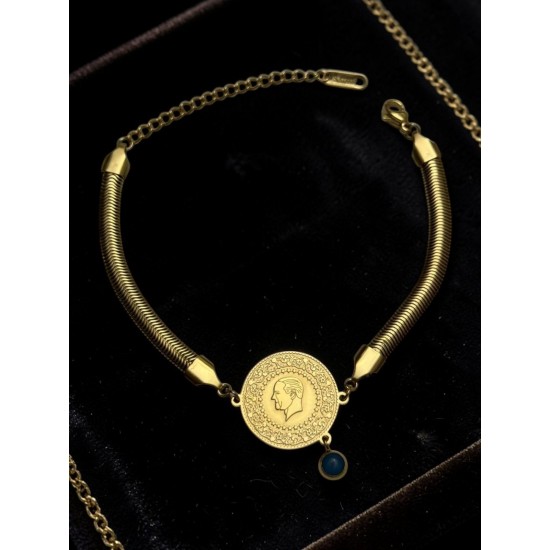 ÇEYREK MODEL NAZARLI İTALYAN ZİNCİR ÇELİK BİLEKLİK