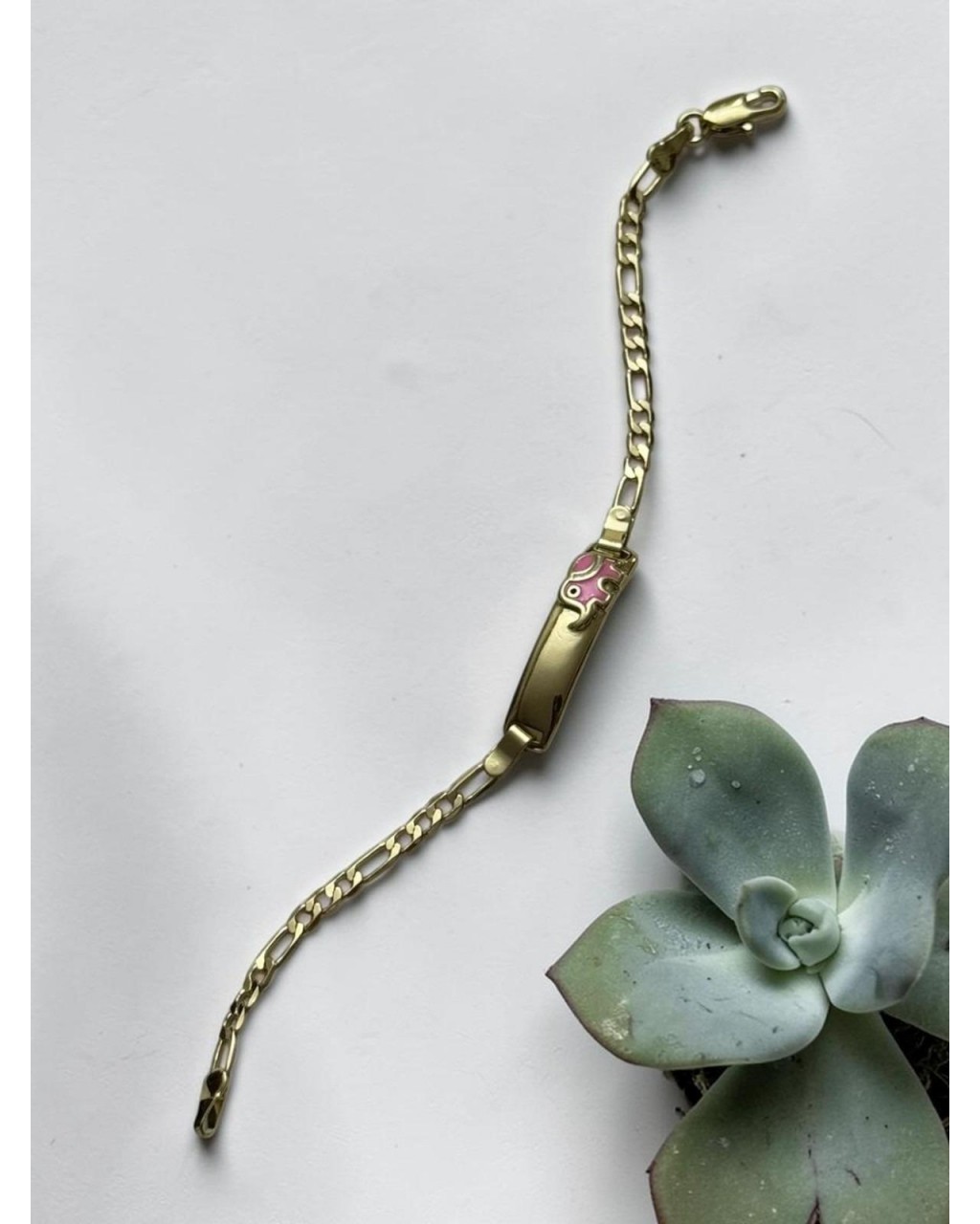 İSİM YAZILABİLİR GOLD RENK PEMBE FİL FİGÜRLÜ 14K ALTIN KAPLAMA ÇOCUK KÜNYESİ