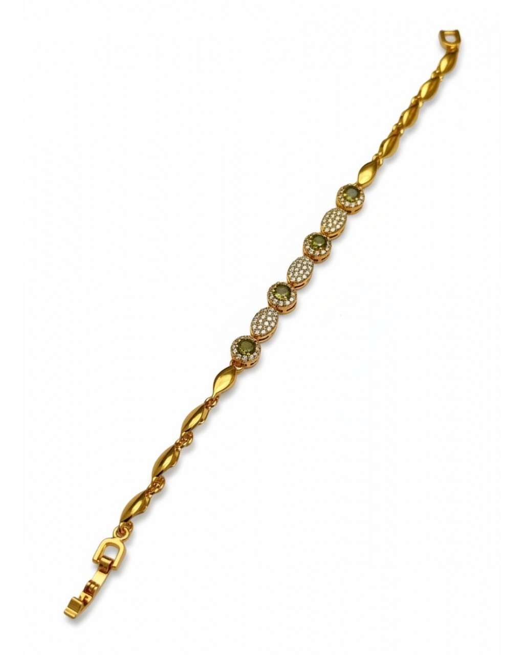 GOLD RENK OVAL ZİNCİR YEŞİL TAŞ MODELLİ ZİRKON TAŞLI XUPING BİLEKLİK