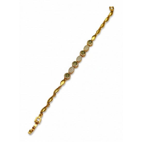 GOLD RENK OVAL ZİNCİR YEŞİL TAŞ MODELLİ ZİRKON TAŞLI XUPING BİLEKLİK