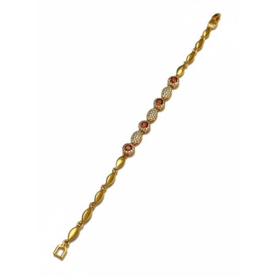 GOLD RENK OVAL ZİNCİR KIRMIZI TAŞ MODELLİ ZİRKON TAŞLI XUPING BİLEKLİK
