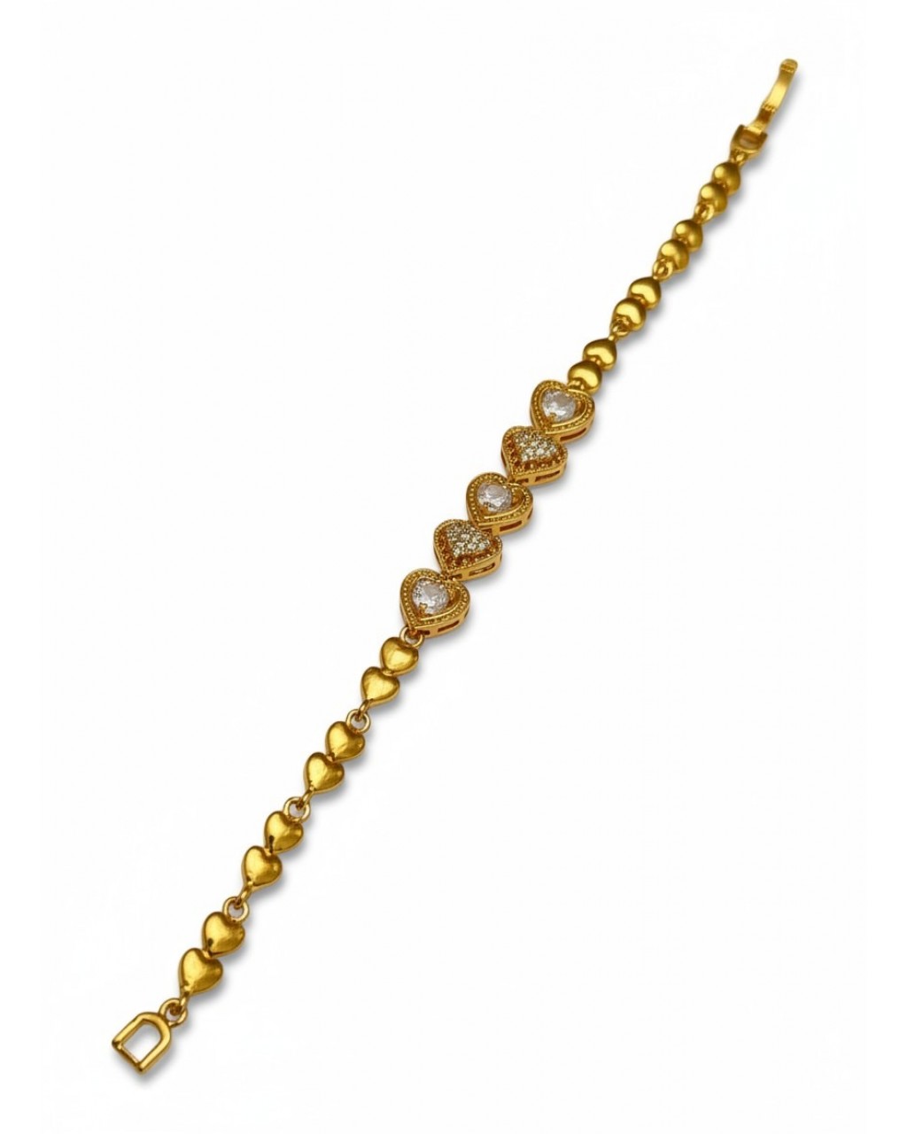 GOLD RENK KALP ZİNCİR TAŞ KALP MODEL ZİRKON TAŞLI XUPING BİLEKLİK