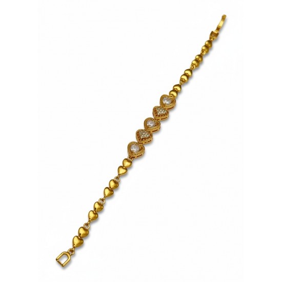 GOLD RENK KALP ZİNCİR TAŞ KALP MODEL ZİRKON TAŞLI XUPING BİLEKLİK