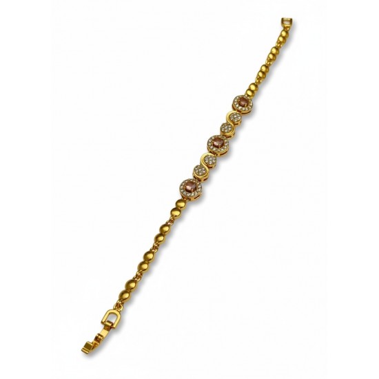 GOLD RENK YUVARLAK PEMBE TAŞ VE SONSUZLUK MODEL ZİRKON TAŞLI XUPING BİLEKLİK
