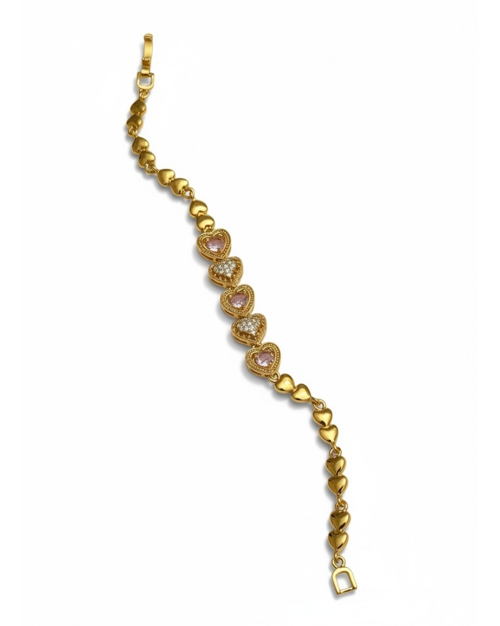 GOLD RENK KALP ZİNCİR PEMBE TAŞ KALP MODEL ZİRKON TAŞLI XUPING BİLEKLİK