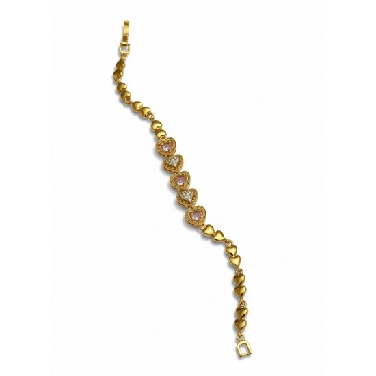 GOLD RENK KALP ZİNCİR PEMBE TAŞ KALP MODEL ZİRKON TAŞLI XUPING BİLEKLİK