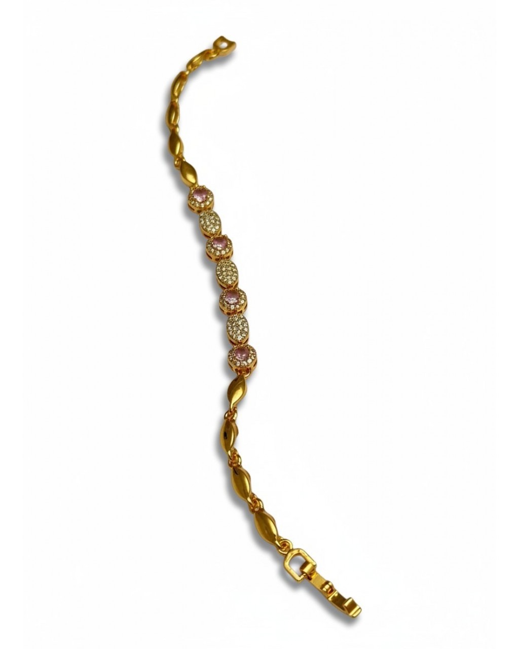 GOLD RENK OVAL ZİNCİR PEMBE TAŞ MODELLİ TAŞLI XUPING BİLEKLİK