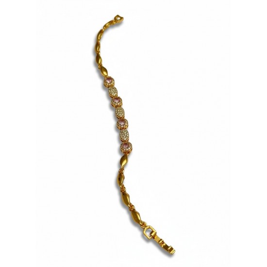 GOLD RENK OVAL ZİNCİR PEMBE TAŞ MODELLİ TAŞLI XUPING BİLEKLİK
