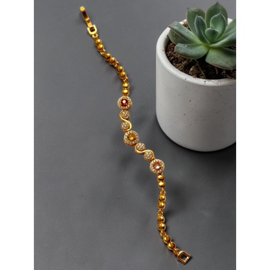 GOLD RENK YUVARLAK RENKLİ TAŞ VE SONSUZLUK MODEL ZİRKON TAŞLI XUPING BİLEKLİK