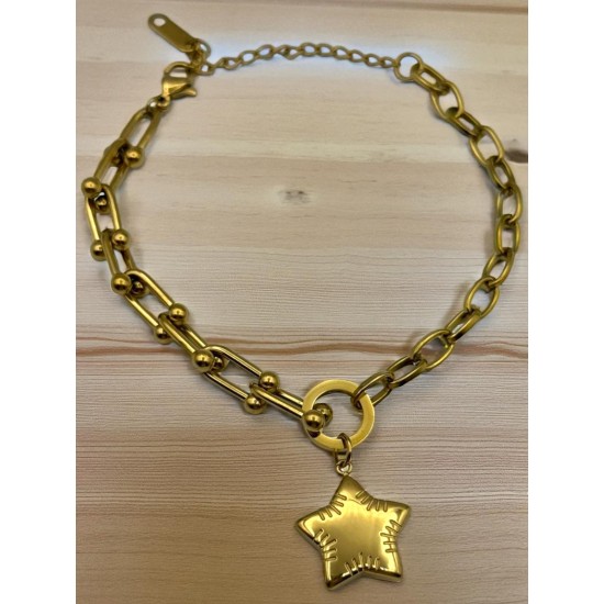 GOLD RENK YILDIZLI TİFFANY VE GEÇMELİ ZİNCİR MODEL ÇELİK BİLEKLİK