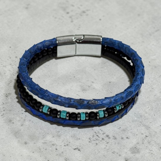 MAVİ TURKUAZ YILAN DERİSİ ONİKS TURKUAZ TAŞLI DERİ BİLEKLİK