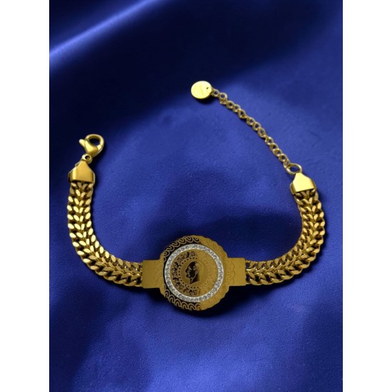 ÇERÇEVE ZİRKON TAŞLI ÇEYREK MODEL KALIN ZİNCİR ÇELİK BİLEKLİK