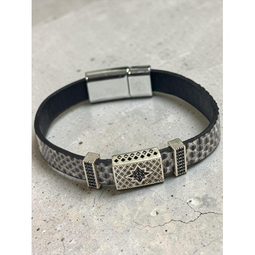 İGOANA DERİSİ ZİRKON TAŞLI ERKEK BİLEKLİK